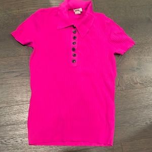 Jason wu XS pink fushia polo short sleeve shirt viscose button up